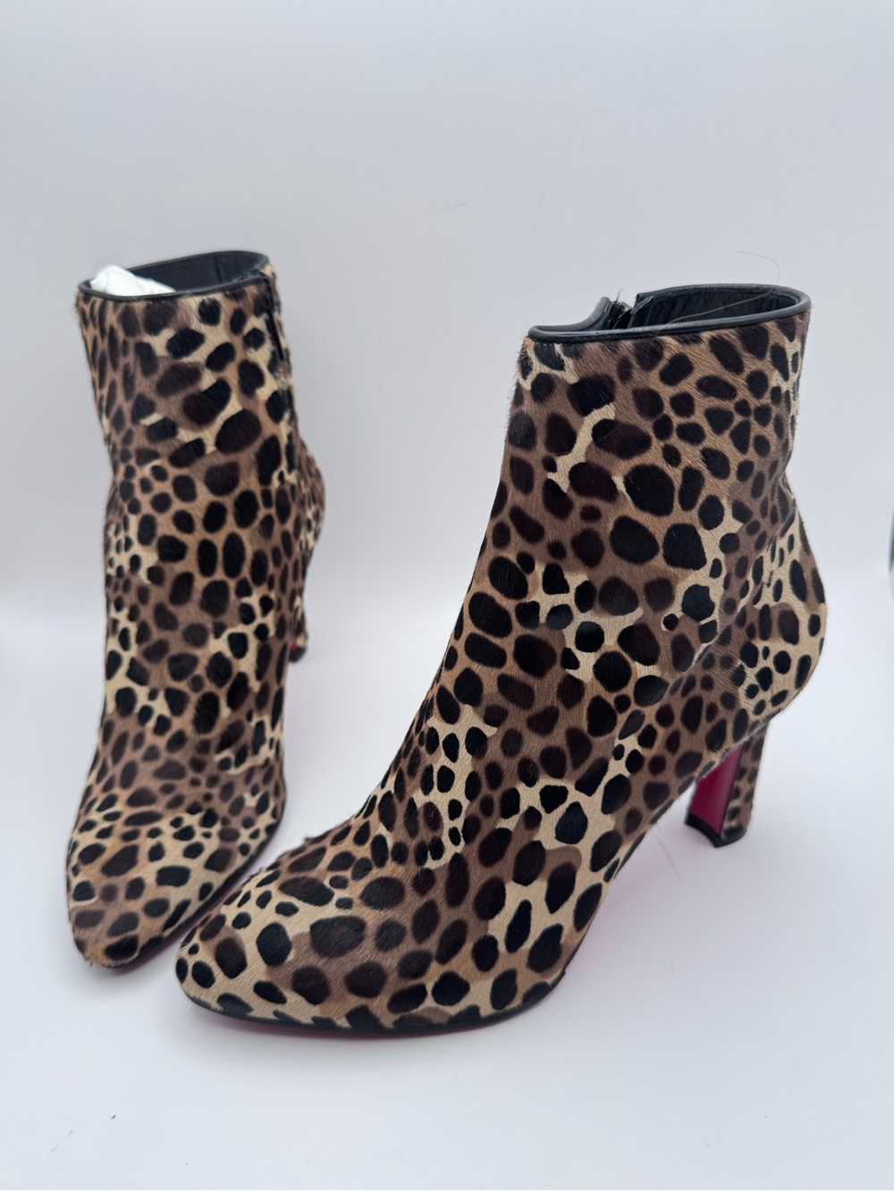 Christian Louboutin So Eleanor 85 Leopard Pony Hair Ankle Boots Size 37